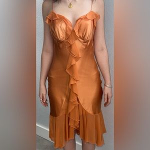Orange Ruffle Evening Dress